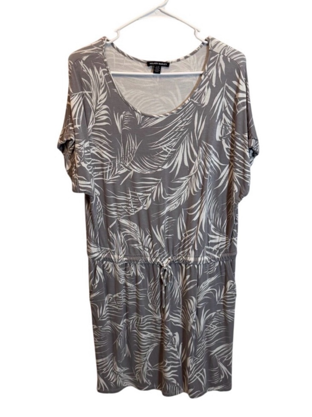 Hilary Radley Palm Leaf Print Short Sleeve Drawstring Dress‎